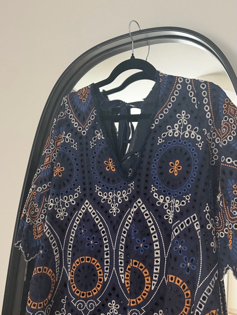 Tory Burch Navy Eyelet Lace-Up Tunic with Orange & White Embroidery - Picture 3 of 3